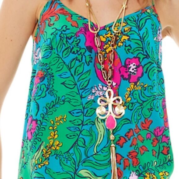 LILLY PULITZER Dusk Silk Racerback Tank Shake Your Tailfeather Blouse XS - Picture 1 of 3